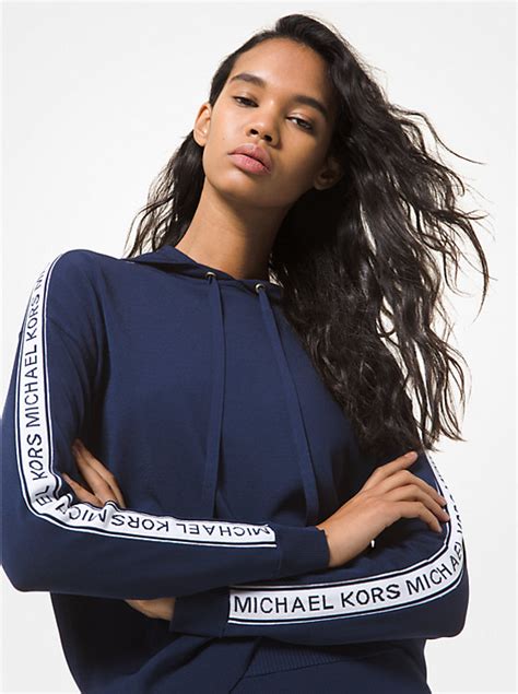 navy michael kors solid nylon hoody|Logo Tape Stretch Viscose Hoodie .